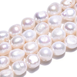 Color de la concha Hilos de perlas de agua dulce cultivadas naturales, perlas barrocas perlas keshi, dos lados pulidos, color de concha, 9~12x9~13x7.5~11 mm, agujero: 0.7 mm, sobre 32~34 unidades / cadena, 13.78~14.17 pulgada (35~36 cm)