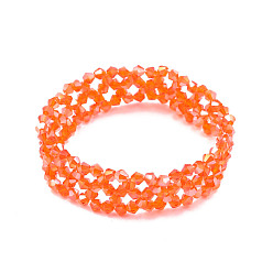 Corail Bracelet extensible en perles de verre bling, bracelet fleur tressée femme, corail, diamètre intérieur: 2 pouce (5 cm)