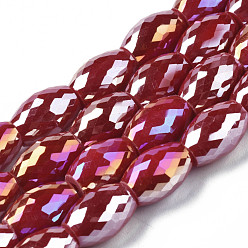 Rouge Foncé Perles en verre electroplate, de couleur plaquée ab , facette, ovale, rouge foncé, 11x8mm, Trou: 1.2mm, Environ 60 pcs/chapelet, 26.38 pouce (67 cm)