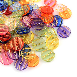 Color mezclado Botones de acrílico transparente, botones de plástico de costura para el diseño de vestuario, 2 agujero, teñido, plano y redondo, color mezclado, 13x3 mm, agujero: 1 mm