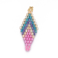 Pearl Pink MIYUKI & TOHO Handmade Japanese Seed Beads Links, Loom Pattern, Rhombus, Pearl Pink, 32.5~33x12.5~13.5x1.7mm, Hole: 1.2~1.5mm