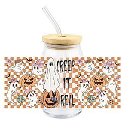 Sandy Brown Halloween Ghost PET Self-Adhesive Bottle Decorative Stickers, Waterproof Decals for Bottle Decor, Sandy Brown, 230x110mm