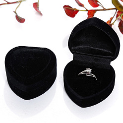Черный Бархат кольца коробки, для свадьбы, футляр для хранения ювелирных изделий, сердце, чёрные, 4.8x4.8x3.5 см