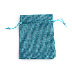 Dark Cyan Polyester Imitation Burlap Packing Pouches Drawstring Bags, for Christmas, Wedding Party and DIY Craft Packing, Dark Cyan, 9x7cm