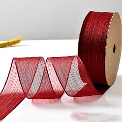 Rouge Foncé 20 mètres de rubans d'organza en polyester, accessoires du vêtement, emballage cadeau, rouge foncé, 1-5/8 pouces (40 mm)