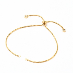 Golden Adjustable 304 Stainless Steel Box Chain Slider Bracelet/Bolo Bracelets Making, with Brass Cubic Zirconia Charms, Golden, Single Chain Length: about 5-1/4 inch(13.3cm)