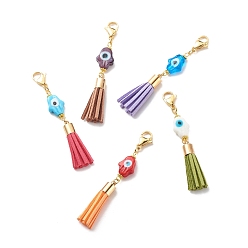 Mixed Color Lampwork Pendant Decoration, with Faux Suede Tassel, Mixed Color, 77mm