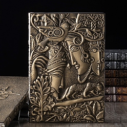 Kaki Foncé Cahiers en simili cuir pu humain en relief, carnets de voyage rétro, kaki foncé, 215x145mm