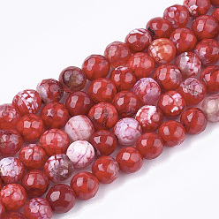 FireBrick Natural Crackle Agate Beads Strands, Dyed, Faceted, Round, FireBrick, 6mm, Hole: 1mm, about 63pcs/strand, 14.5 inch