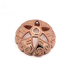 Rose Gold Alloy Flower Bead Caps, Rose Gold, 15x5.5mm, Hole: 2mm