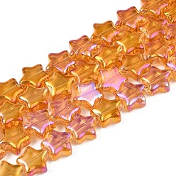 Dark Orange Electroplate Glass Beads Strand, AB Color, Star, Dark Orange, 8.5x9x3mm, Hole: 0.8mm, about 79~80pcs/strand, 24.80 inch~ 25.20 inch(63~64cm)