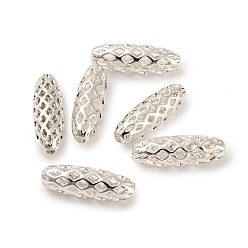 Silver Brass Filigree Beads, Oval, Silver Color Plated, 15x5mm, Hole: 1.5mm