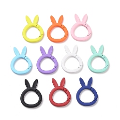 Mixed Color Spray Painted Alloy Spring Gate Rings, Rabbit, Mixed Color, 6 Gauge, 37.5x27.5x4mm