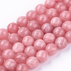 Pearl Pink Natural Jade Bead Strands, Dyed, Faceted, Round, Pearl Pink, 12mm, Hole: 1mm, 32pcs/strand, 14.6 inch
