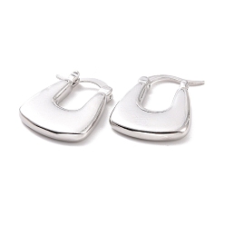 Platinum Brass Chunky Rectangle Hoop Earrings for Women, Cadmium Free & Lead Free, Platinum, 21x18x3mm, Pin: 0.7mm