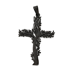 Electrophoresis Black 201 подвески из нержавеющей стали, крест с деревом, электрофорез черный, 47x31.5x2 мм, отверстие : 6.5x4 мм