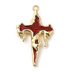 Темно-Красный Подвески из эмали и сплава, золотые, крест очарование, темно-красный, 31x18x4.5 мм, отверстие : 1.5 мм