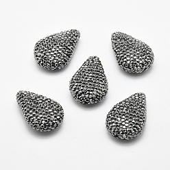 Гематит Ручной полимерной глины шариков Rhinestone, слеза, гематит, 28~29x19x9 мм, отверстие : 1.5 мм
