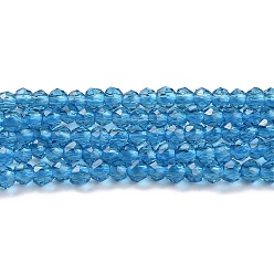 Bleu Acier Chapelets de perles en verre transparentes  , ronde à facettes, bleu acier, 2x2mm, Trou: 0.6mm, Environ 184 pcs/chapelet, 14.49'' (36.8 cm)