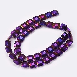 Purple Plated Electroplated Non-magnetic Synthetic Hematite Beads Strands, Faceted, Square, Purple Plated, 10x10x4mm, Hole: 1mm, about 40pcs/strand, 15.9 inch(40.5cm)