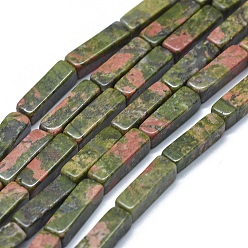 Unakite Natural Unakite Beads Strands, Cuboid, 12.5~13.5x3~5x3~4.5mm, Hole: 1mm, about 30~32pcs/strand, 15.1~15.9 inch(38.5~40.5cm)