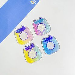 Bag 4Pcs 4 Colors Laser Style Acrylic Disc Keychain Blanks, with Ball Chains, Mixed Color, Bag Pattern, 7x5cm, 1pc/color