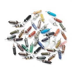 Mixed Stone Natural & Synthetic Gemstone Pendants, with Platinum Tone Brass Findings, Bullet, 39.5x12x11.5mm, Hole: 4.5x2.8mm