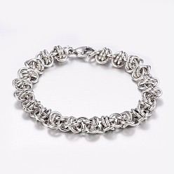 Stainless Steel Color 304 Stainless Steel Byzantine Chain Bracelets, with Lobster Claw Clasps, Stainless Steel Color, 8-1/4 inch(210mm), 11x8mm