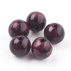 Púrpura Abalorios de acrílico, perlas de imitación de ojo de tigre, rondo, púrpura, 15~15.5 mm, Agujero: 2 mm, sobre 200 unidades / 500 g
