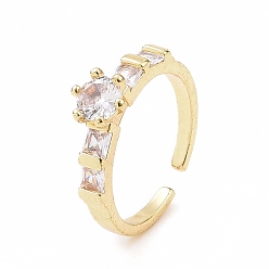 Настоящее золото 18K Открытое кольцо-манжета с прозрачным кубическим цирконием и бриллиантом, украшения из латуни для женщин, реальный 18 k позолоченный, внутренний диаметр: 16 мм