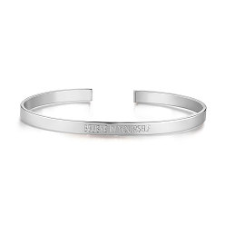 Platinum SHEGRACE Brass Inspirational Cuff Bangles, with Word Believe In Yourself, Platinum, 2-1/2 inch(6.55cm)