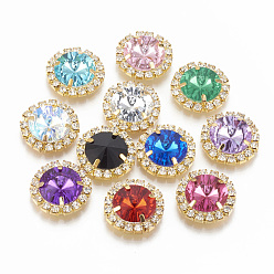 Mixed Color Brass Rhinestone Flat Back Cabochons, with Acrylic Rhinestone, Flat Round, Golden, Mixed Color, 24.5~25x8mm, Hole: 10mm