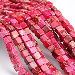 Cerise Dyed Natural Imperial Jasper Cube Beads Strands, Cerise, 6x6x6mm, Hole: 1mm, about 60pcs/strand, 15.3 inch