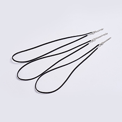 Negro Cuerda del collar del ante de imitación, con langosta cierres de hierro de color platino y cadenas de hierro, negro, 450x2.5x2 mm