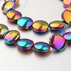 Plaqué Multicolore Galvanoplastie non-magnétiques brins de perles d'hématite synthétique, plat rond, multi-couleur plaquée, 10x3mm, Trou: 1mm, Environ 40 pcs/chapelet, 15.7 pouce