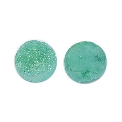 Medium Aquamarine Electroplate Natural Druzy Crystal Cabochons, Flat Round, Dyed, Medium Aquamarine, 8x3~6mm