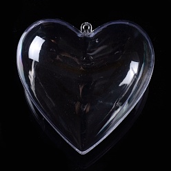 Clair Pendentifs en plastique transparent ouvrables, Boule de Noël en plastique remplissable, cœur, clair, 78x79x46mm, Trou: 3mm