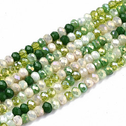 Vert Clair Galvanoplastie des brins de perles de verre de couleur mélangée, de couleur plaquée ab , facettes rondelle, vert clair, 3x2mm, Trou: 0.8mm, Environ 186~193 pcs/chapelet, 17.13 pouces ~ 17.32 pouces, (43.5 cm ~ 44 cm)