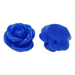 Blue Opaque Resin Beads, Rose Flower, Blue, 9x7mm, Hole: 1mm