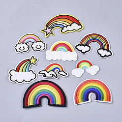 Mixed Color Computerized Embroidery Cloth Iron On/Sew On Patches, Costume Accessories, Appliques, Rainbow, Mixed Color, 30~46x48~78x1.5mm, 90pcs/bag
