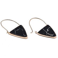 Synthetic Turquoise Synthetic Turquoise Triangle Dangle Hoop Earrings, Brass Drop Earrings for Women, Light Gold, 43~45x23~26x3.5mm, Pin: 0.8mm