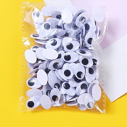 White Plastic Doll Craft Activities Eyeball Moving Eyes, with Back Adhesive Stickers, Oval, White, 15x10x4mm, 150pcs/bag