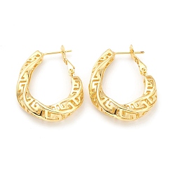 Real 18K Gold Plated Brass Stud Earring Findings, Half Hoop Earrings, Hollow Out, Real 18K Gold Plated, 33x26x7mm, Pin: 1mm