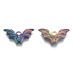 Rainbow Color Halloween Theme 201 Stainless Steel Pendants, Bat Charm, Rainbow Color, 10.5x20x2mm, Hole: 1.8mm
