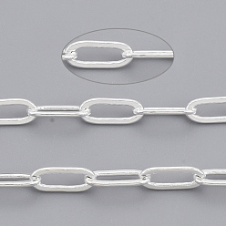 Серебро Латунные скрепки, Плоско-овальные, тянутые удлиненные кабельные цепи, пайки, с катушкой, без кадмия и без свинца, серебряные, 7.6x2.6x0.5 мм, около 301.83 футов (92 м) / рулон