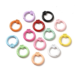 Mixed Color Spray Painted Alloy Spring Gate Rings, Ring with Heart, Mixed Color, 28.5x26.5x4~5mm