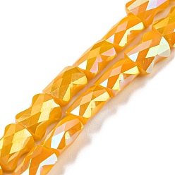 Оранжевый Цвет AB покрытием стеклянные бусы нити, граненая бамбуковая палка, оранжевые, 8x6x4~4.5 мм, отверстие : 1.2 мм, около 70 шт / нитка, 21.57'' (54.8 см)