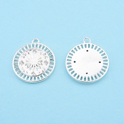 Silver Rack Plating Brass Micro Pave Clear Cubic Zirconia Pendants, Flat Round with Sun, Silver, 16.5x14x1.5mm, Hole: 1.2mm