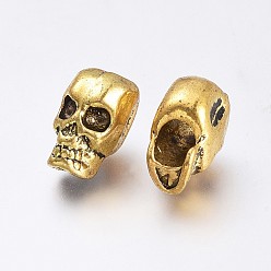 Oro Antiguo Abalorios europeos de aleación, abalorios de grande agujero, cráneo, oro antiguo, 11.5x7x9.5 mm, agujero: 4 mm