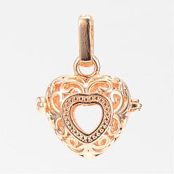 Golden Rack Plating Brass Cage Pendants, For Chime Ball Pendant Necklaces Making, Hollow, Heart, Golden, 20.5x21x15mm, Hole: 3.5x8.5mm, inner measure: 13.5x14.5mm